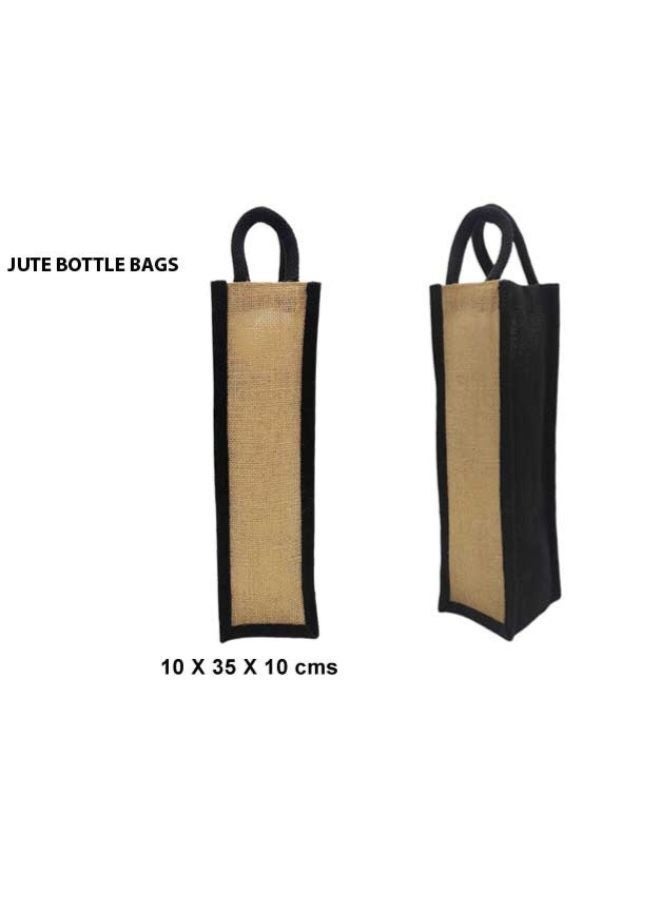 Fatio Set of 10 Single-Bottle Jute Bags – Eco-Friendly Black and Natural Wine Carrier - Image 3